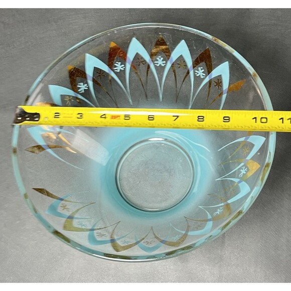 Vintage Anchor Hocking Blendo Happy Hour Atomic Chip Serving Bowl Aqua Gold - Picture 3 of 9